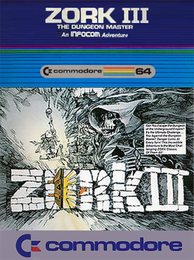 Zork III Dungeon Master box art for Commodore 64
